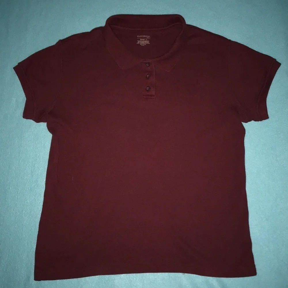 𝅺Classroom polo top Burgundy short sleeve button collar size L
